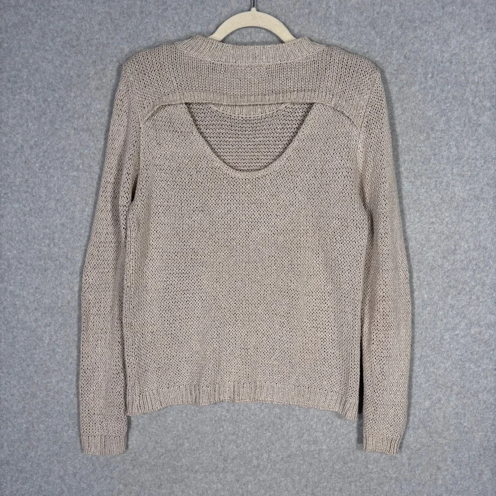 Michael Kors Metallic‎ Thread Open Back Sweater Small Sheer Knit Neutral Shimmer